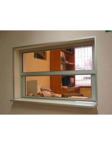 Okno podawcze / kasowe przesuwne w pionie z siłownikiem - aluminium anodowane