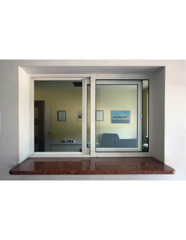 Okno podawcze / kasowe przesuwne w pionie z siłownikiem - aluminium anodowane