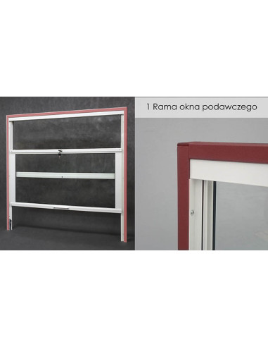 Okno podawcze / kasowe przesuwne w pionie z siłownikiem - aluminium anodowane