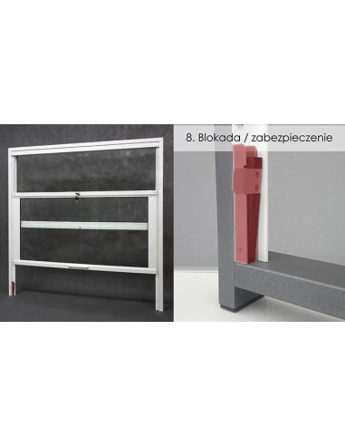 Okno podawcze / kasowe przesuwne w pionie z siłownikiem - aluminium anodowane