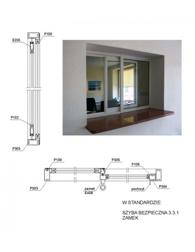 Okno podawcze / kasowe przesuwne w poziomie - aluminium anodowane